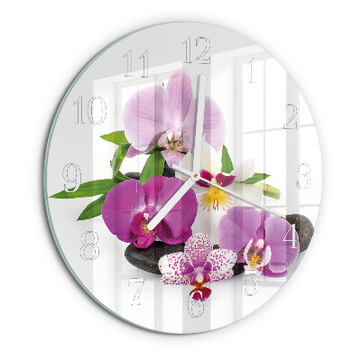Okrúhle sklenené hodiny Orchidea