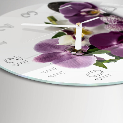 Okrúhle sklenené hodiny Orchidea