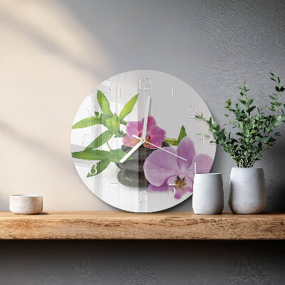 Okrúhle sklenené hodiny Orchidea