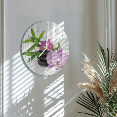 Okrúhle sklenené hodiny Orchidea
