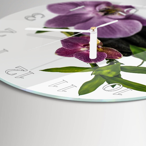 Okrúhle sklenené hodiny Orchidea