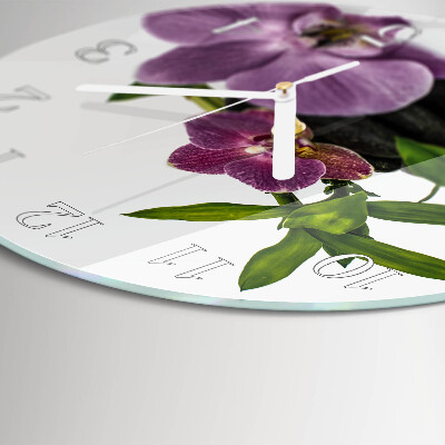 Okrúhle sklenené hodiny Orchidea