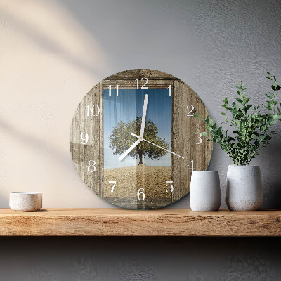 Okrúhle sklenené hodiny Strom
