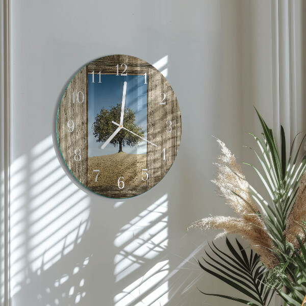 Okrúhle sklenené hodiny Strom