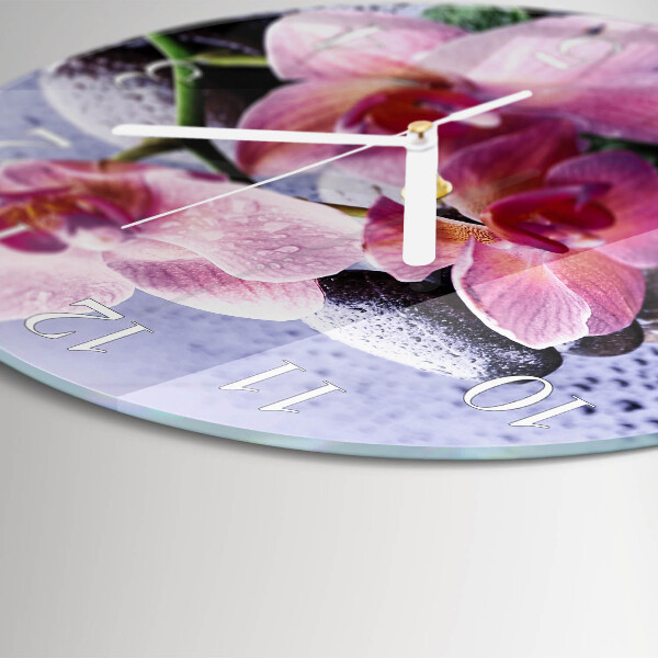 Okrúhle sklenené hodiny Orchidea