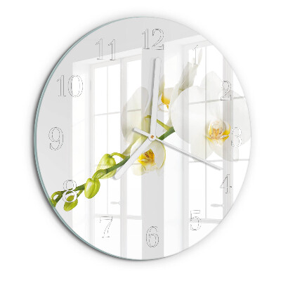 Okrúhle sklenené hodiny Orchidea