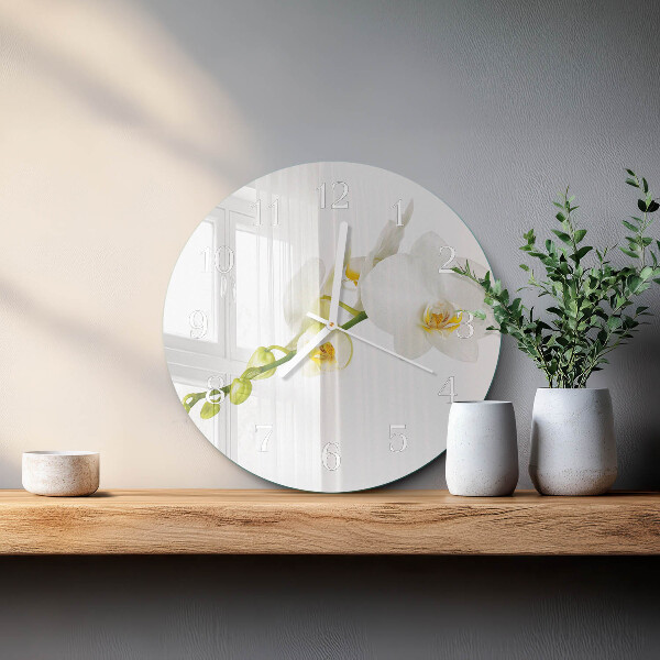 Okrúhle sklenené hodiny Orchidea