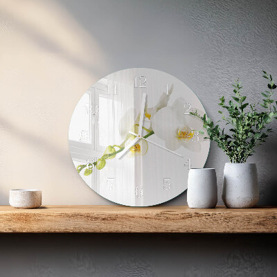 Okrúhle sklenené hodiny Orchidea