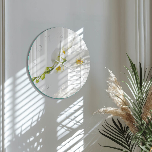 Okrúhle sklenené hodiny Orchidea