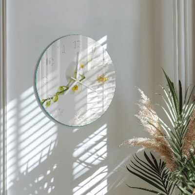 Okrúhle sklenené hodiny Orchidea