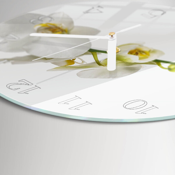 Okrúhle sklenené hodiny Orchidea