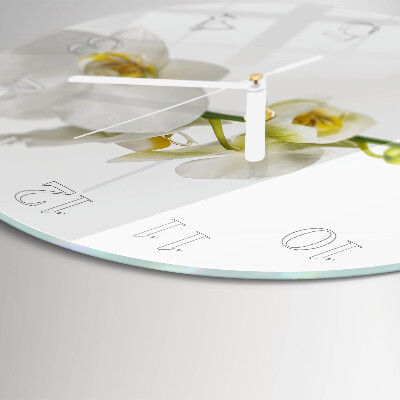 Okrúhle sklenené hodiny Orchidea