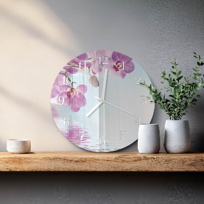 Okrúhle sklenené hodiny Orchidea