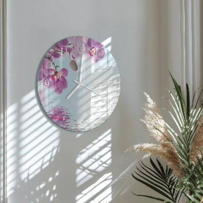 Okrúhle sklenené hodiny Orchidea