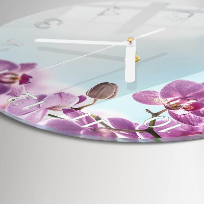 Okrúhle sklenené hodiny Orchidea