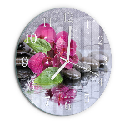 Okrúhle sklenené hodiny Orchidea