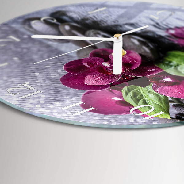 Okrúhle sklenené hodiny Orchidea