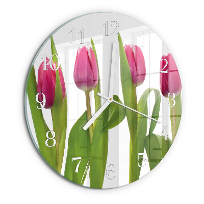 Okrúhle sklenené hodiny Tulipány