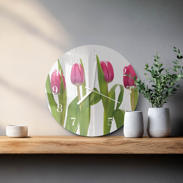Okrúhle sklenené hodiny Tulipány