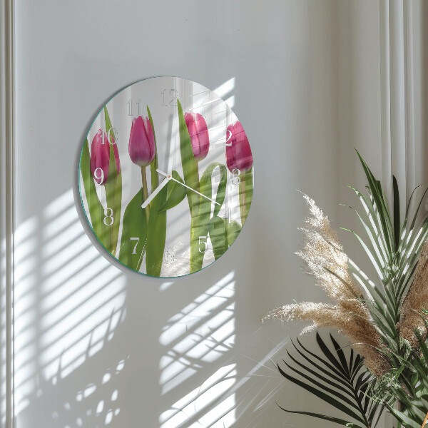 Okrúhle sklenené hodiny Tulipány