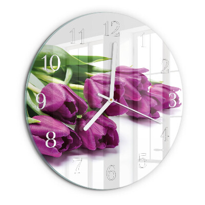 Okrúhle sklenené hodiny Tulipány