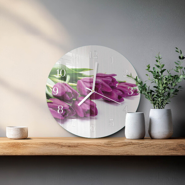 Okrúhle sklenené hodiny Tulipány