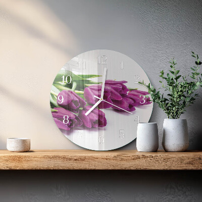Okrúhle sklenené hodiny Tulipány