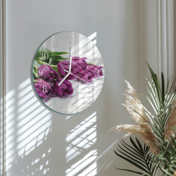 Okrúhle sklenené hodiny Tulipány