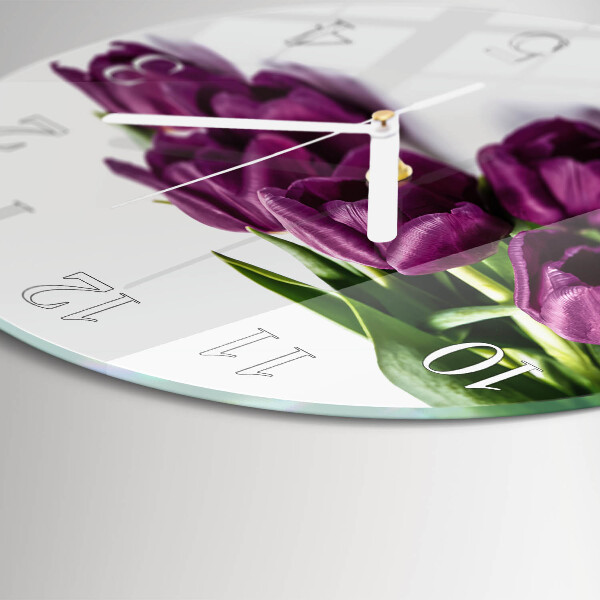 Okrúhle sklenené hodiny Tulipány
