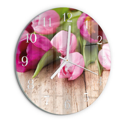 Okrúhle sklenené hodiny Tulipány