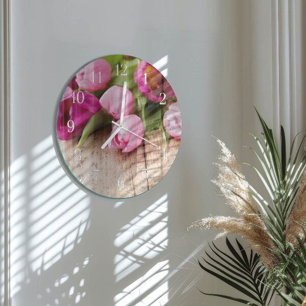 Okrúhle sklenené hodiny Tulipány
