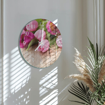 Okrúhle sklenené hodiny Tulipány