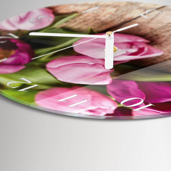 Okrúhle sklenené hodiny Tulipány