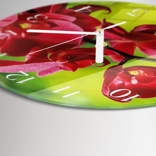 Okrúhle sklenené hodiny Orchidea