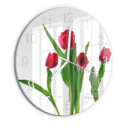 Okrúhle sklenené hodiny Tulipány