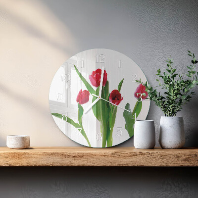 Okrúhle sklenené hodiny Tulipány