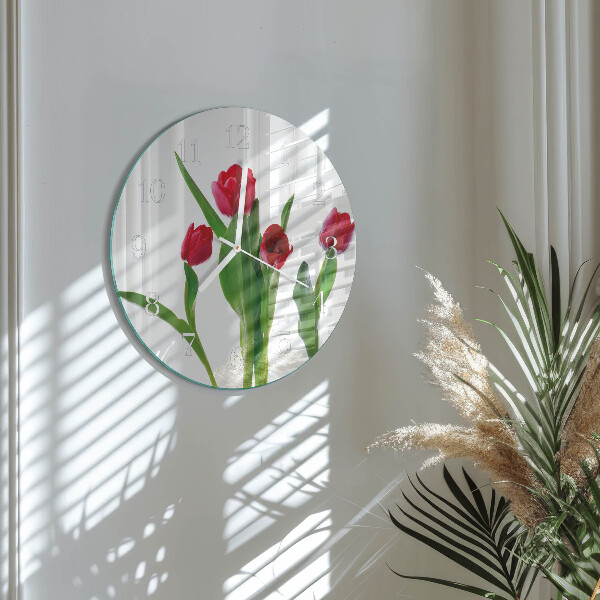 Okrúhle sklenené hodiny Tulipány