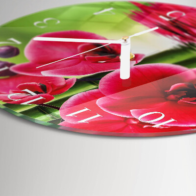 Okrúhle sklenené hodiny Orchidea