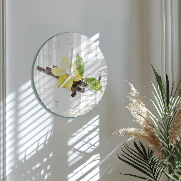 Okrúhle sklenené hodiny Vanilková orchidea