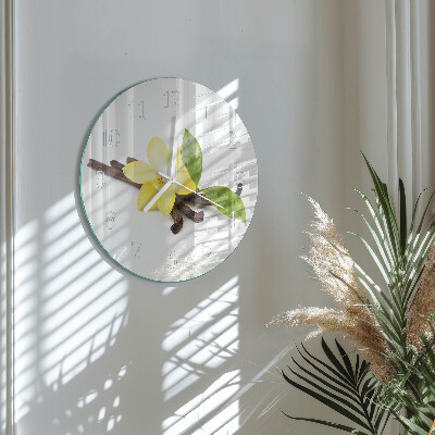 Okrúhle sklenené hodiny Vanilková orchidea