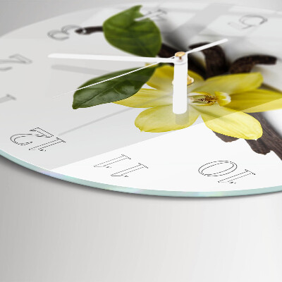 Okrúhle sklenené hodiny Vanilková orchidea