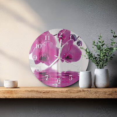 Okrúhle sklenené hodiny Orchidea