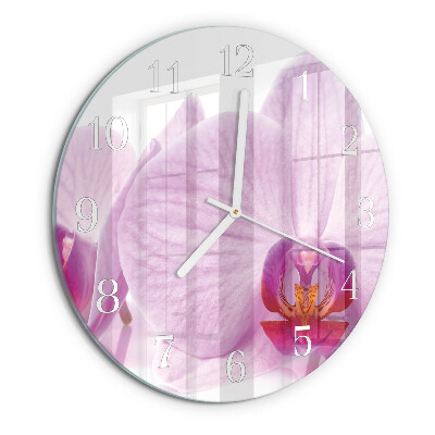 Okrúhle sklenené hodiny Orchidea