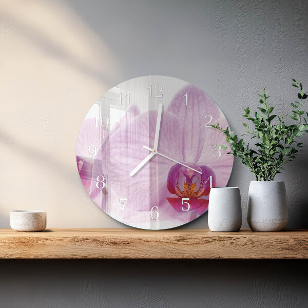 Okrúhle sklenené hodiny Orchidea