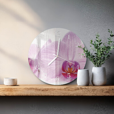 Okrúhle sklenené hodiny Orchidea