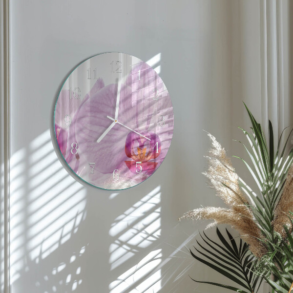 Okrúhle sklenené hodiny Orchidea