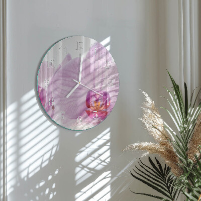 Okrúhle sklenené hodiny Orchidea