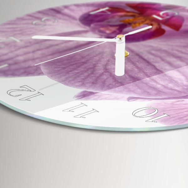 Okrúhle sklenené hodiny Orchidea