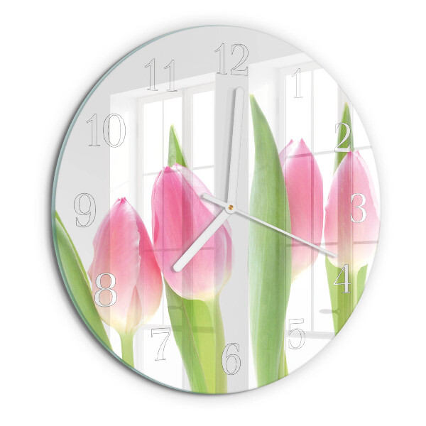Okrúhle sklenené hodiny Tulipány