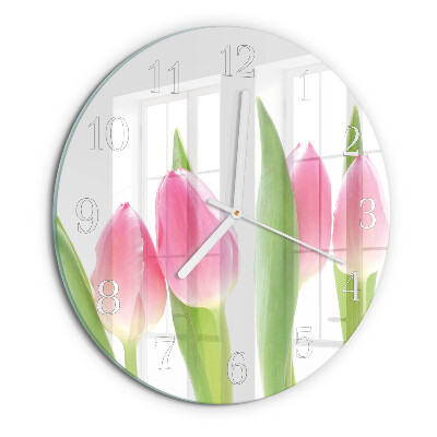 Okrúhle sklenené hodiny Tulipány
